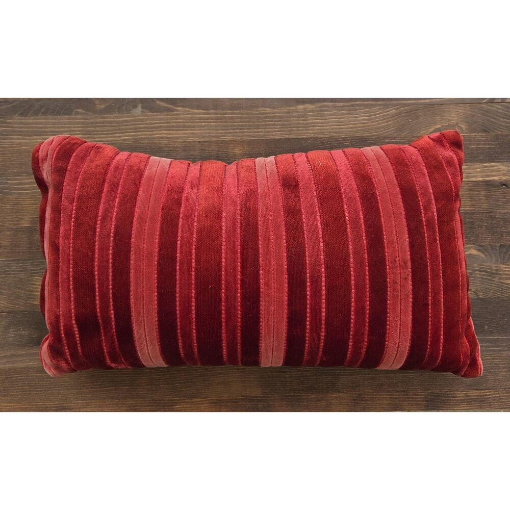 Red Velvet Striped Lumbar Throw Pillow 16.5" Burgundy Rustic Boho Decor